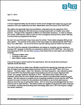 GED Testing Service Letter